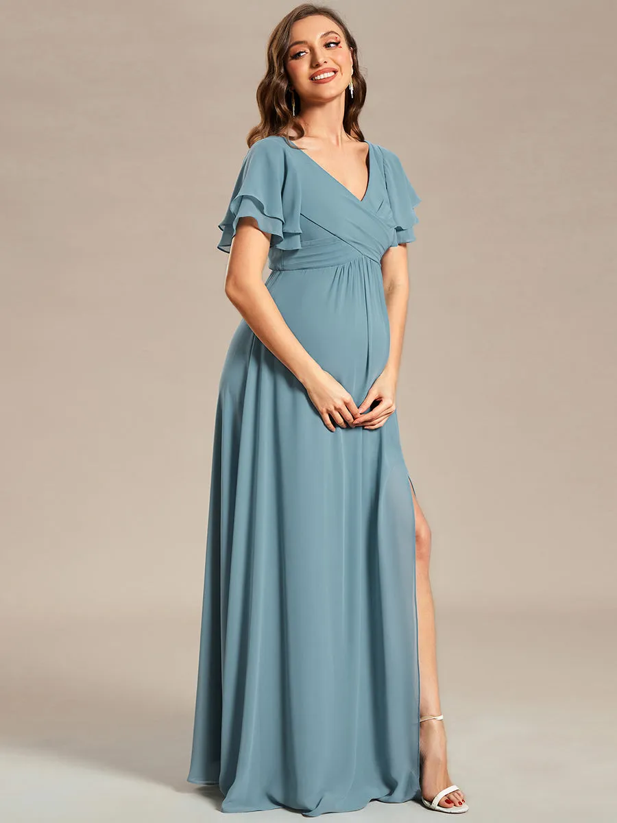 Ruffle Sleeves Split Chiffon Wholesale Maternity Dresses