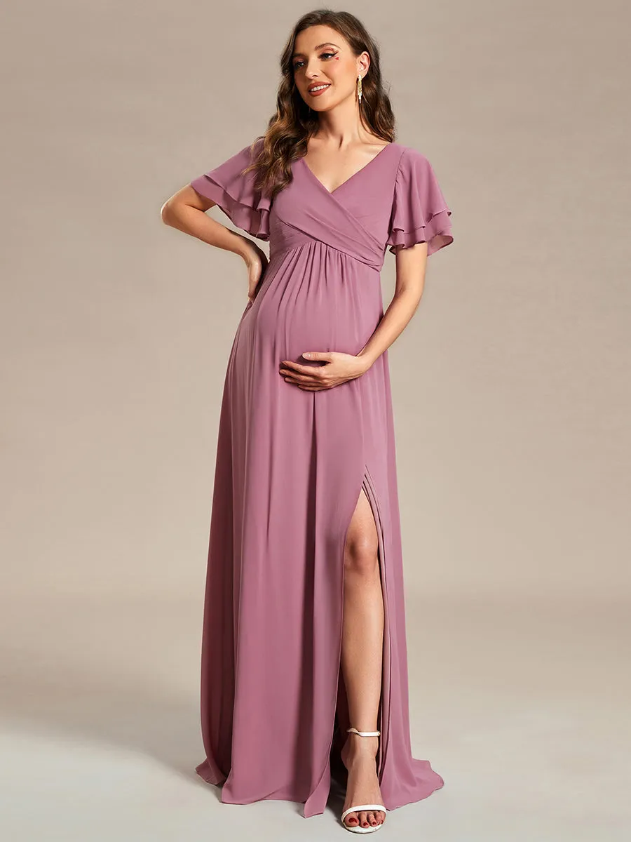 Ruffle Sleeves Split Chiffon Wholesale Maternity Dresses