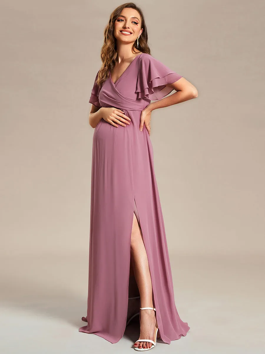 Ruffle Sleeves Split Chiffon Wholesale Maternity Dresses