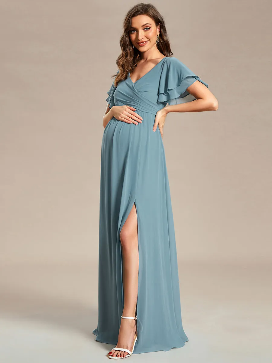 Ruffle Sleeves Split Chiffon Wholesale Maternity Dresses