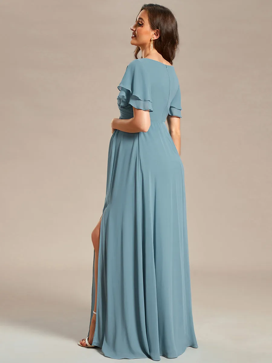 Ruffle Sleeves Split Chiffon Wholesale Maternity Dresses