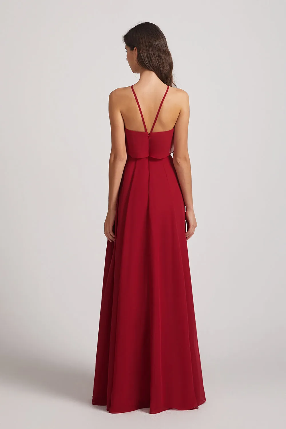 Ruffled Neckline Halter A-Line Chiffon Bridesmaid Dresses (AF0022)