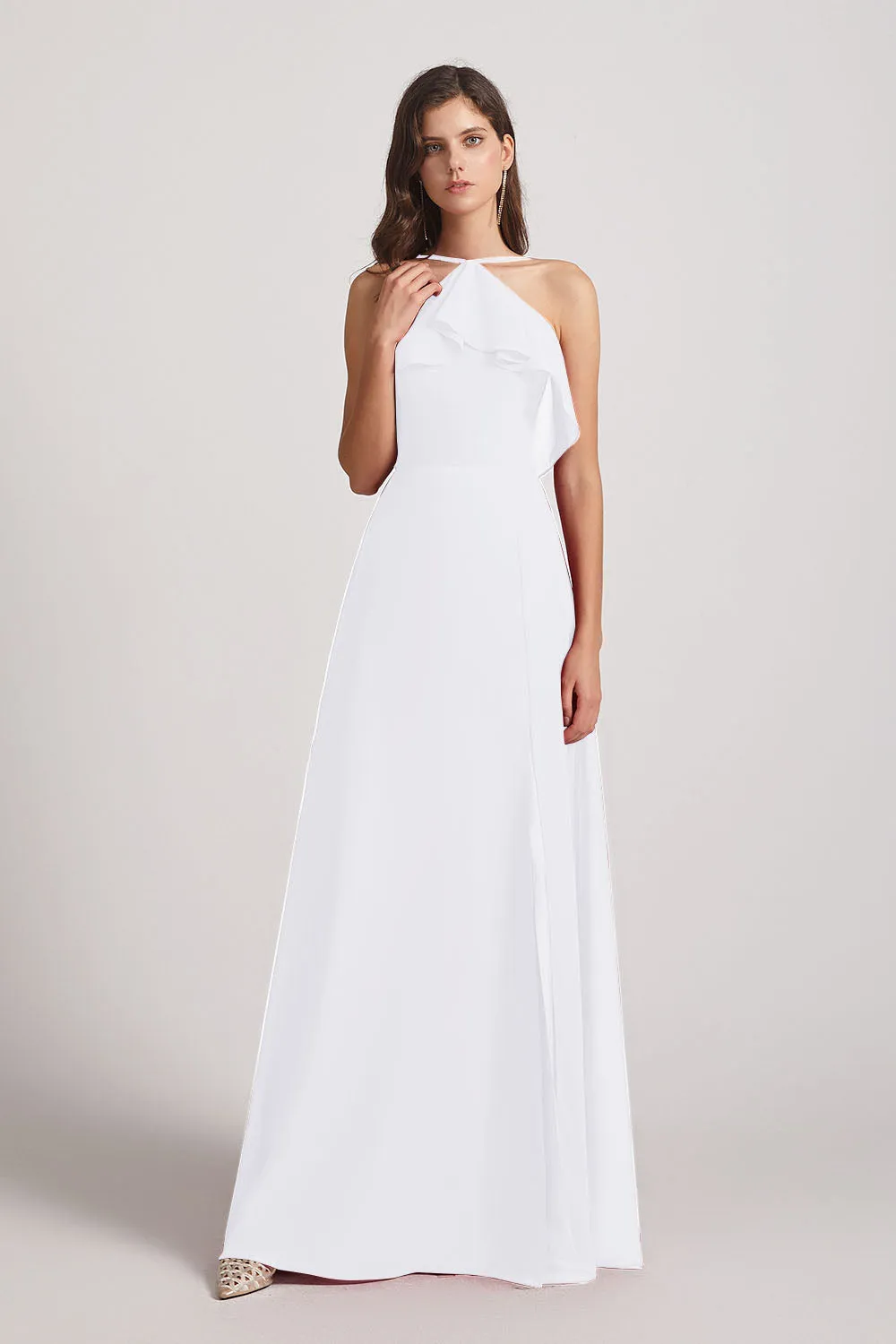 Ruffled Neckline Halter A-Line Chiffon Bridesmaid Dresses (AF0022)