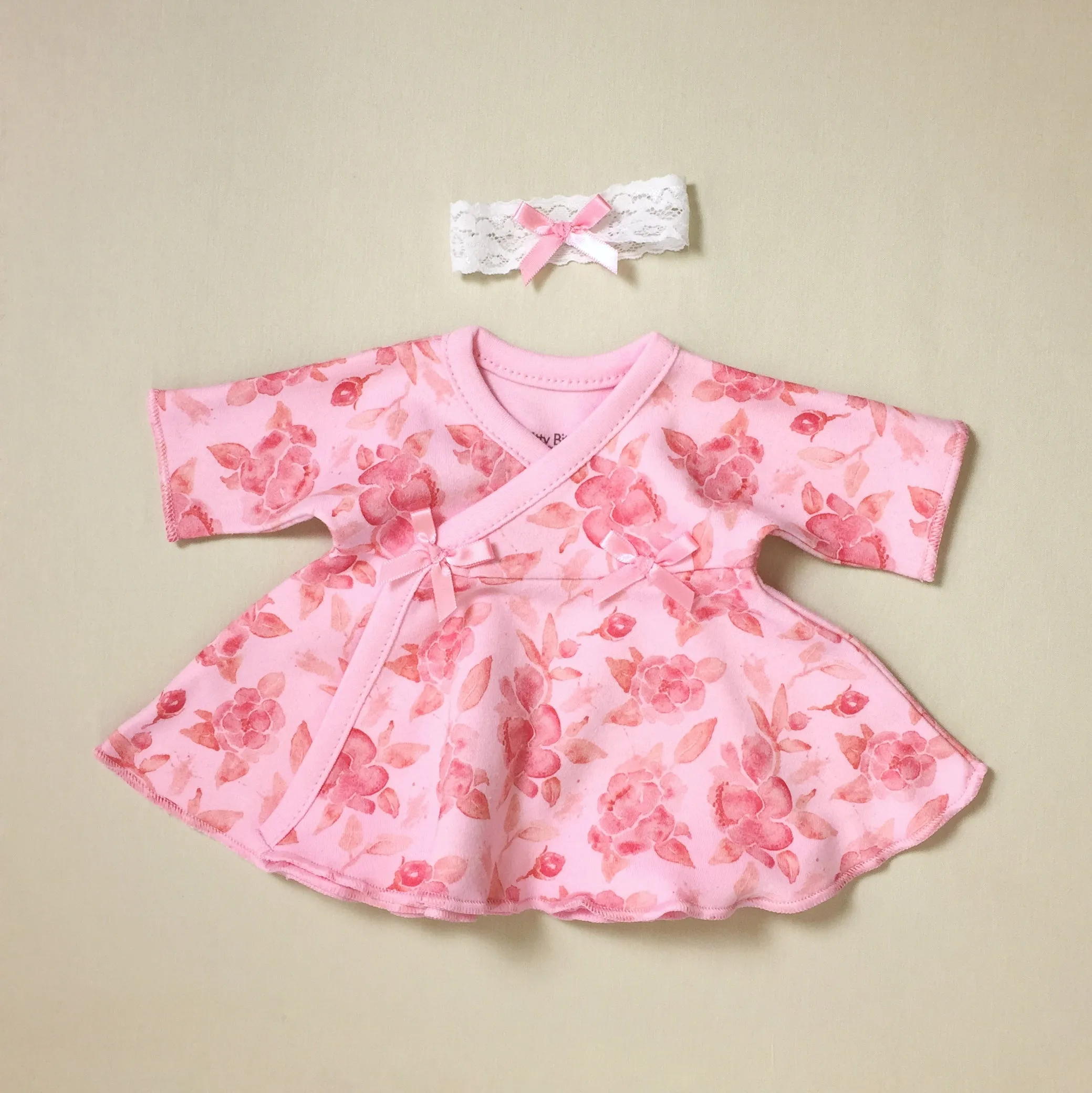 Ruffled NICU Dress & Headband Pink Begonias