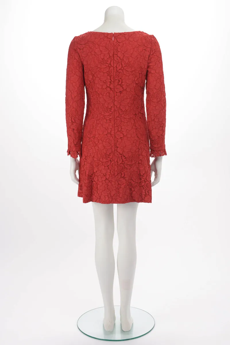 Saint Laurent Red Lace Sequin Bow Dress FR 36