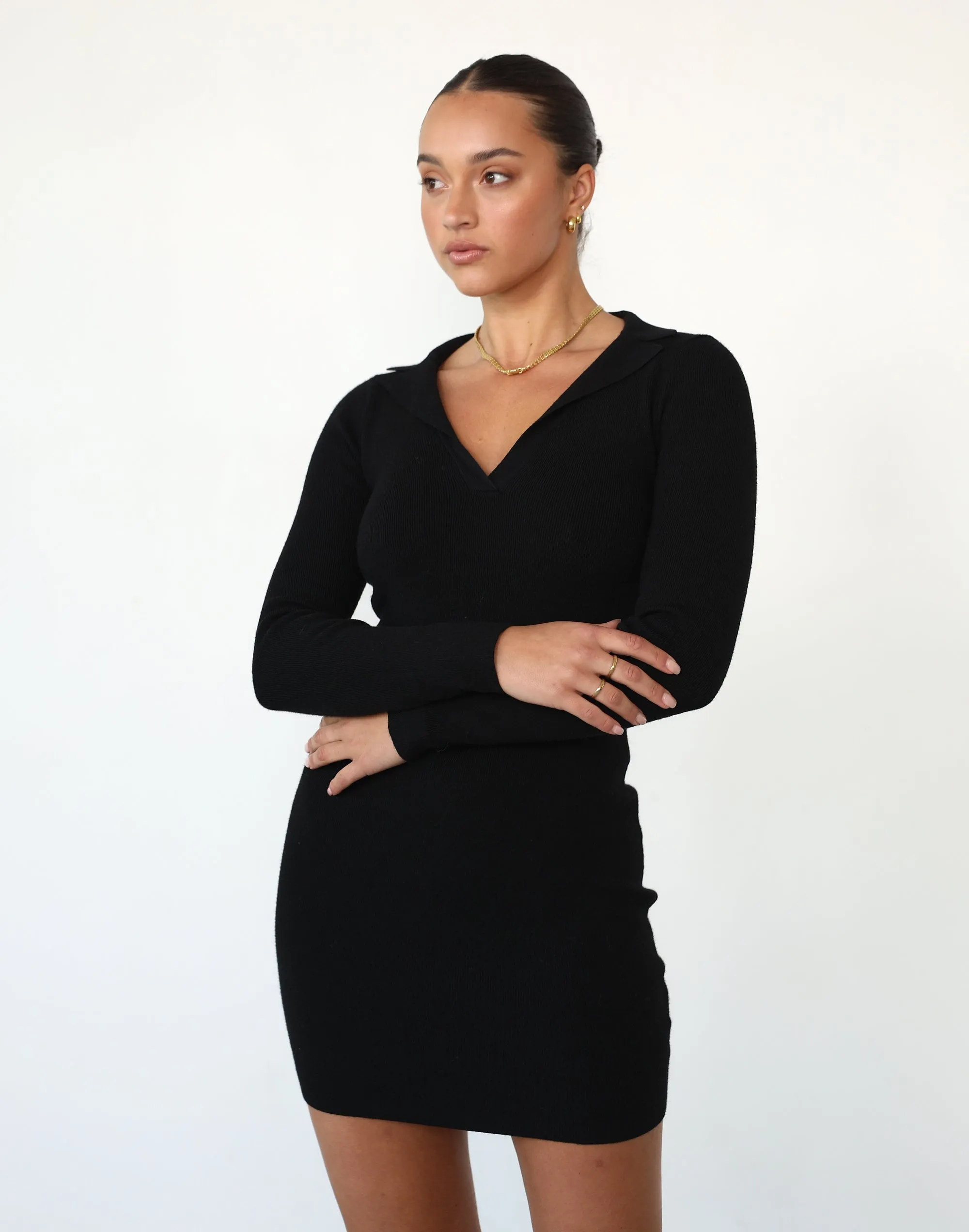 Sara Long Sleeve Mini Dress (Black)