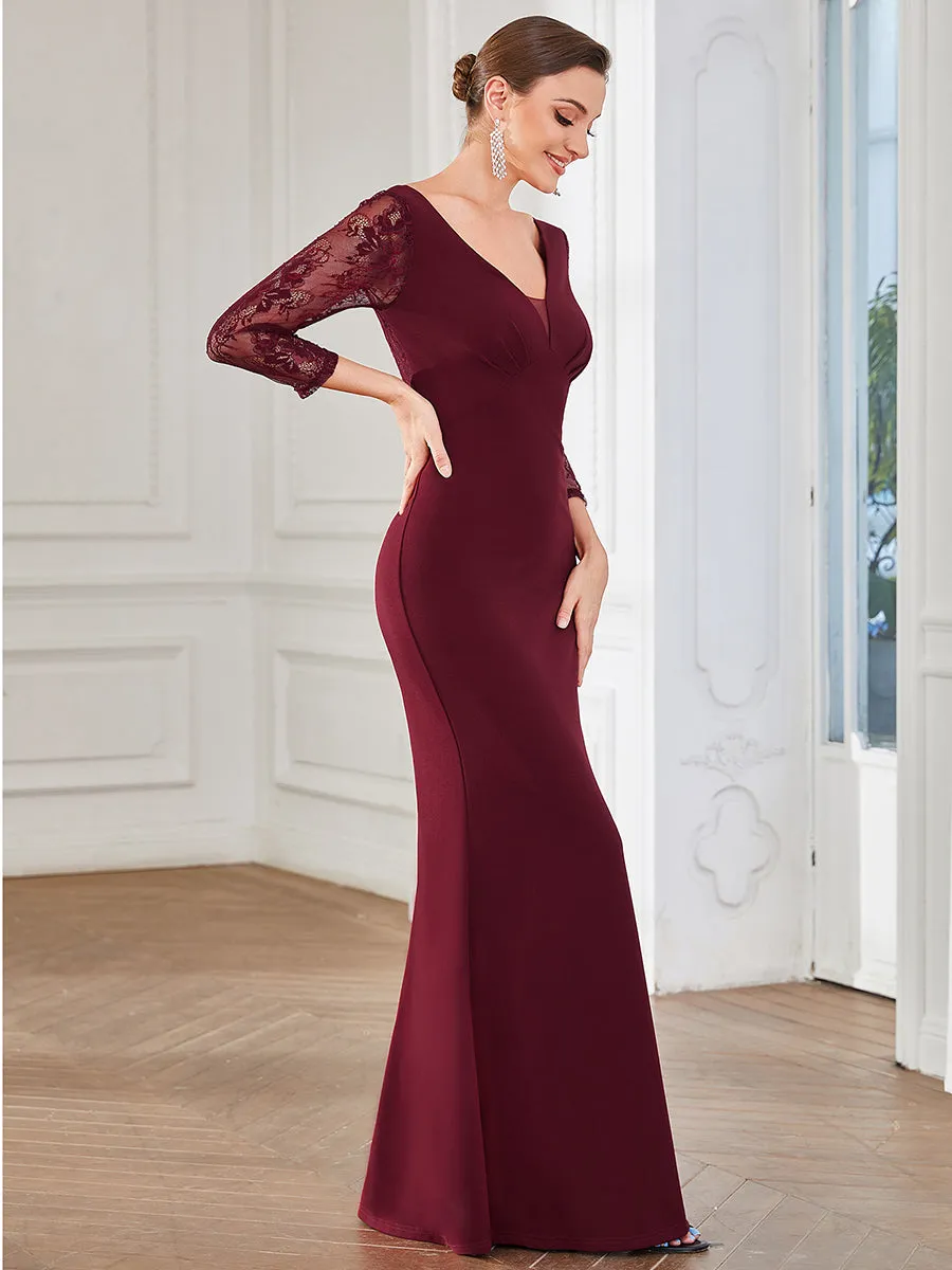 Sexy Deep V Neck A Line See Through Sleeves Wholesale Evening Dresses