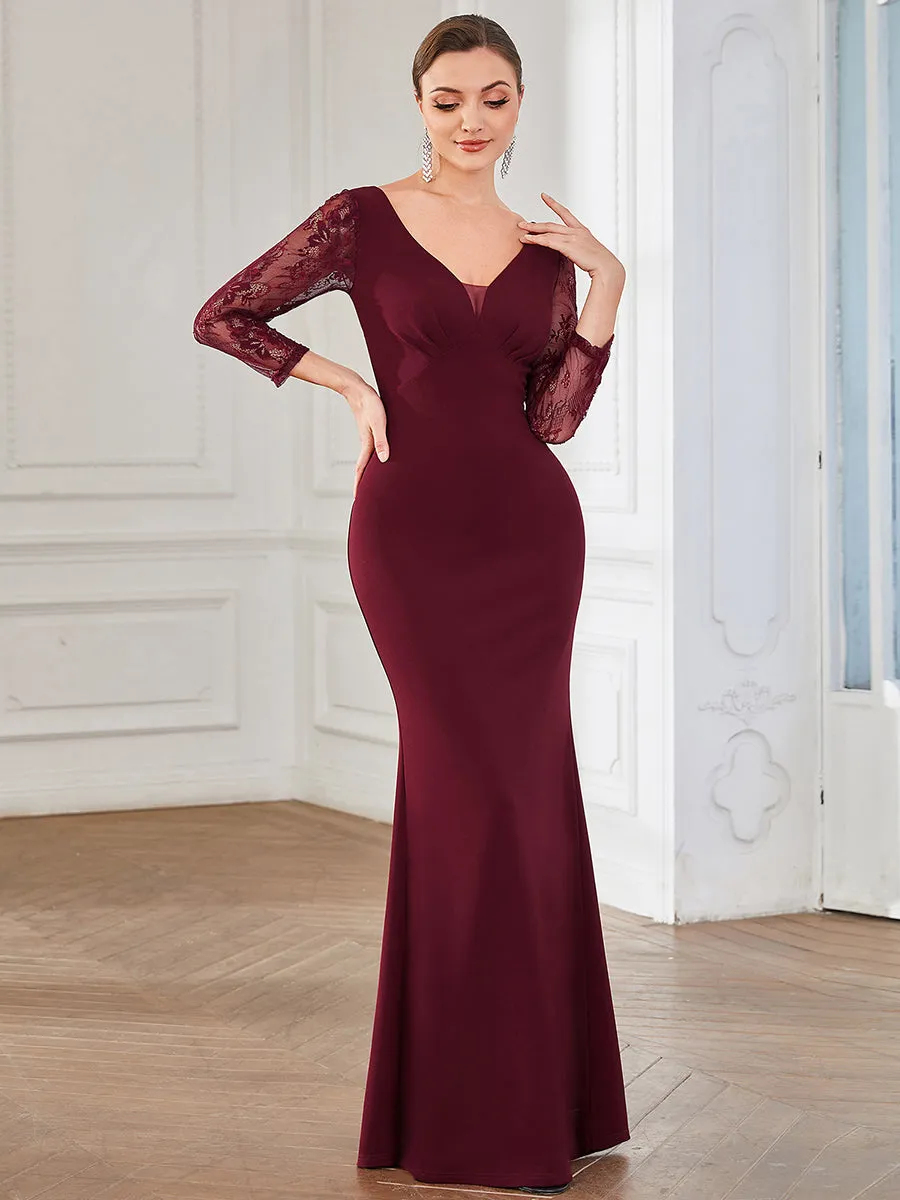 Sexy Deep V Neck A Line See Through Sleeves Wholesale Evening Dresses