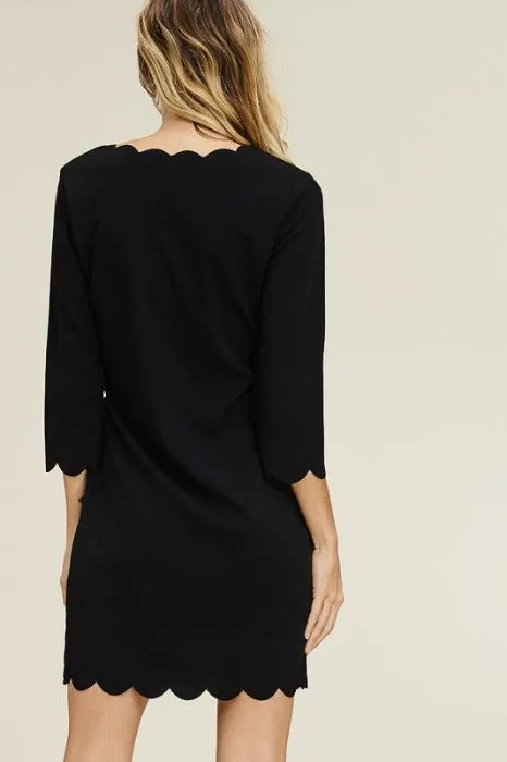 Solid Black Scallop Dress