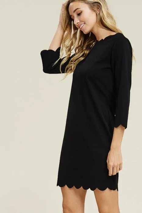 Solid Black Scallop Dress