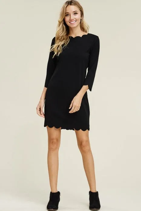 Solid Black Scallop Dress