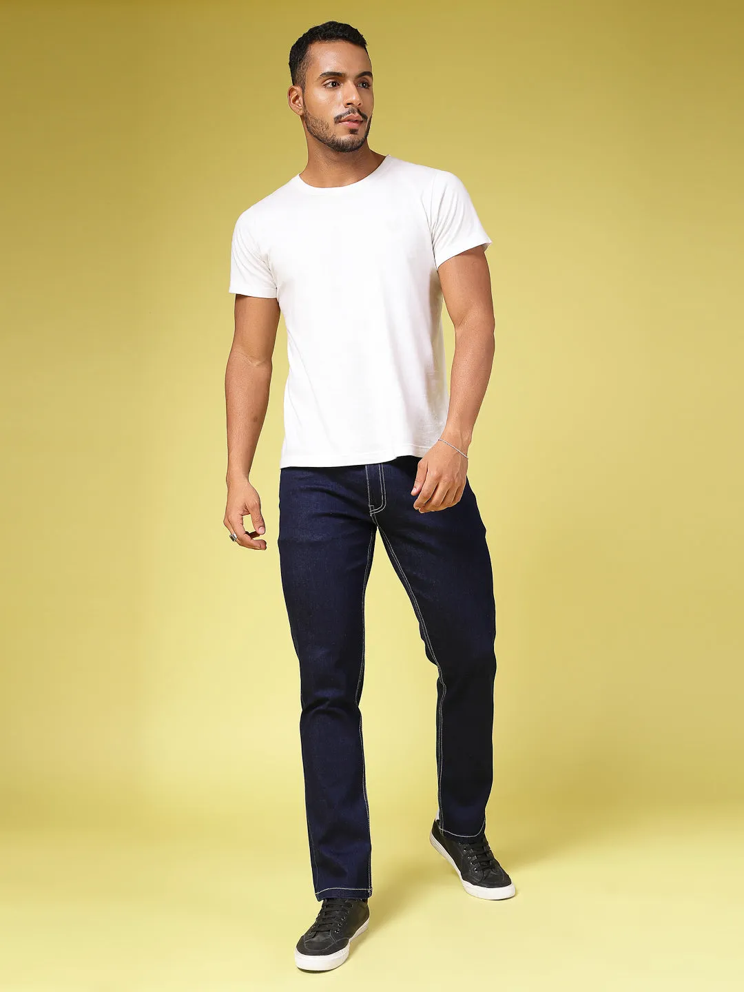 Solid Slim Fit Button Zipper Jeans