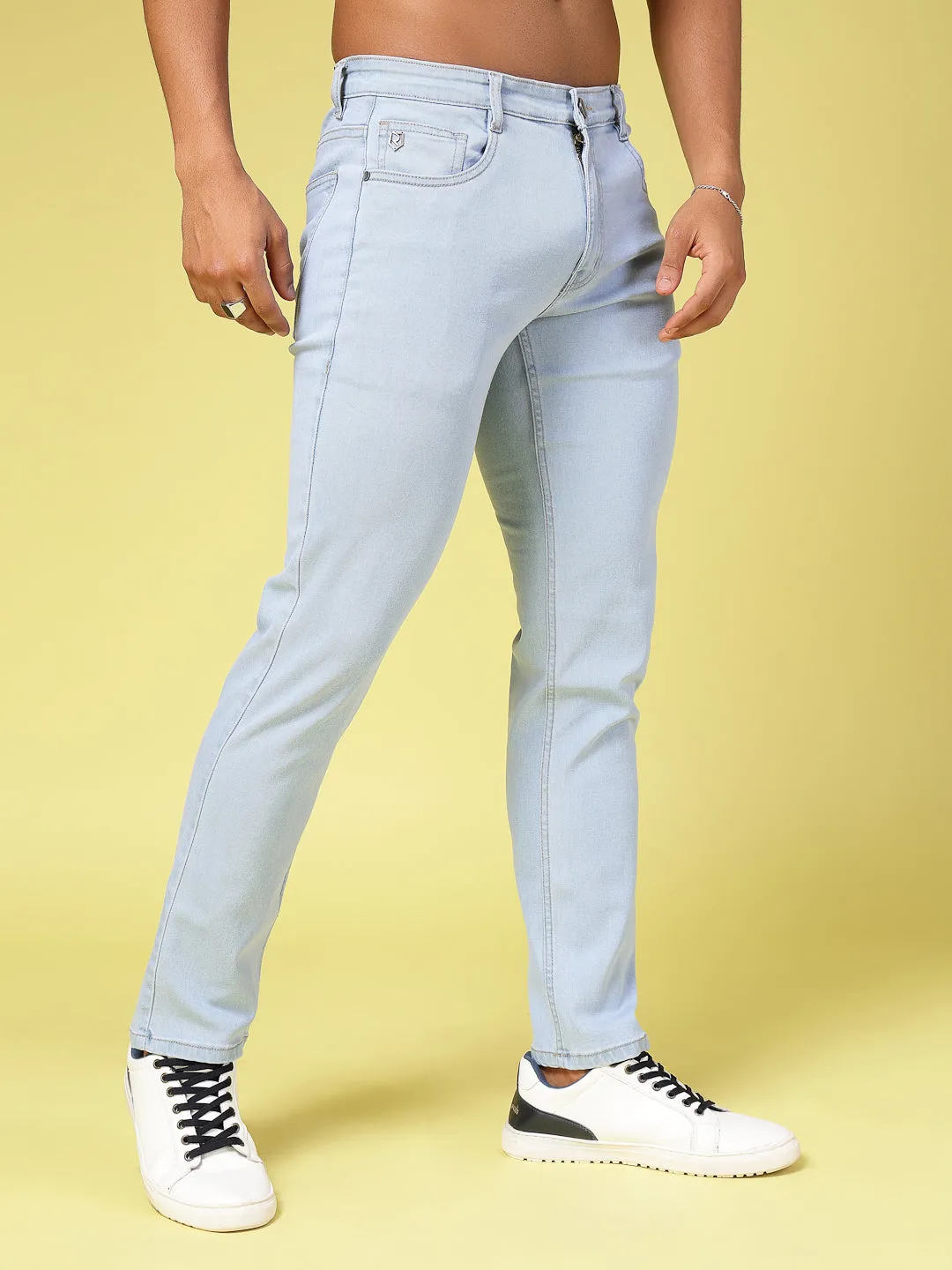 Solid Slim Fit Button Zipper Jeans