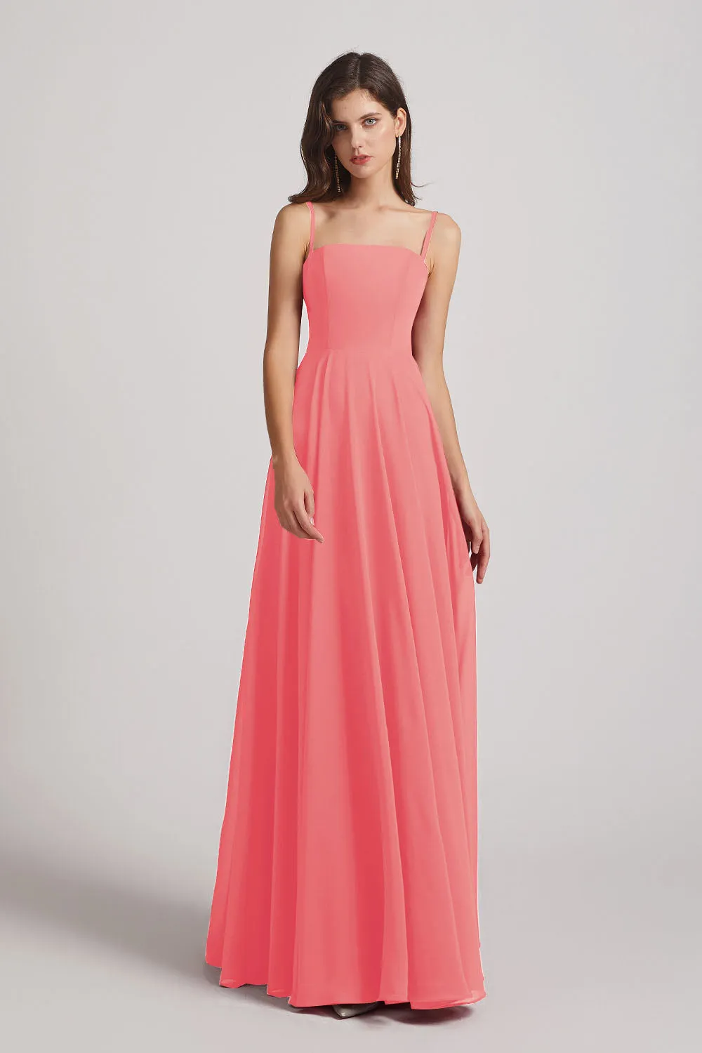 Spaghetti Straps A-Line Chiffon Pleated Bridesmaid Dresses (AF0063)