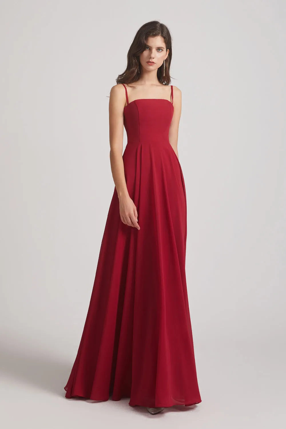 Spaghetti Straps A-Line Chiffon Pleated Bridesmaid Dresses (AF0063)