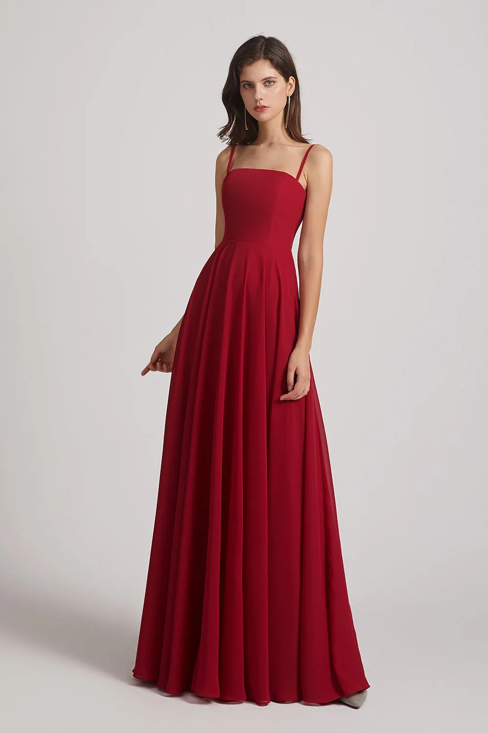 Spaghetti Straps A-Line Chiffon Pleated Bridesmaid Dresses (AF0063)