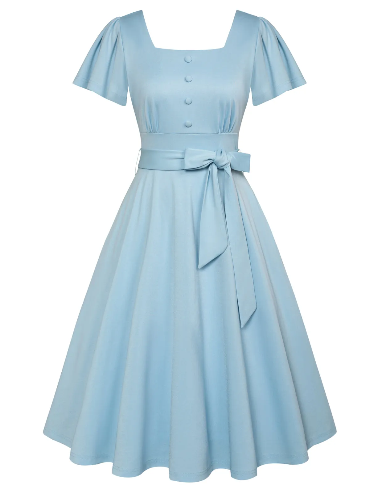 Square Neck Dress Summer Ruffle Sleeve A Line 1950s Tea Party Dresses with Pockets