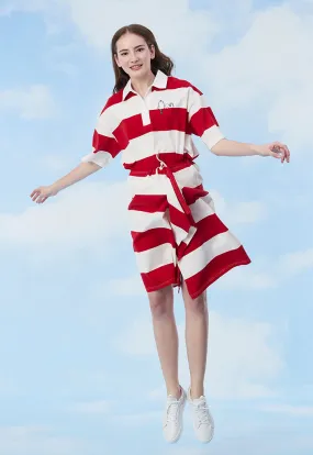 Striped Snoopy Embroidered Dress