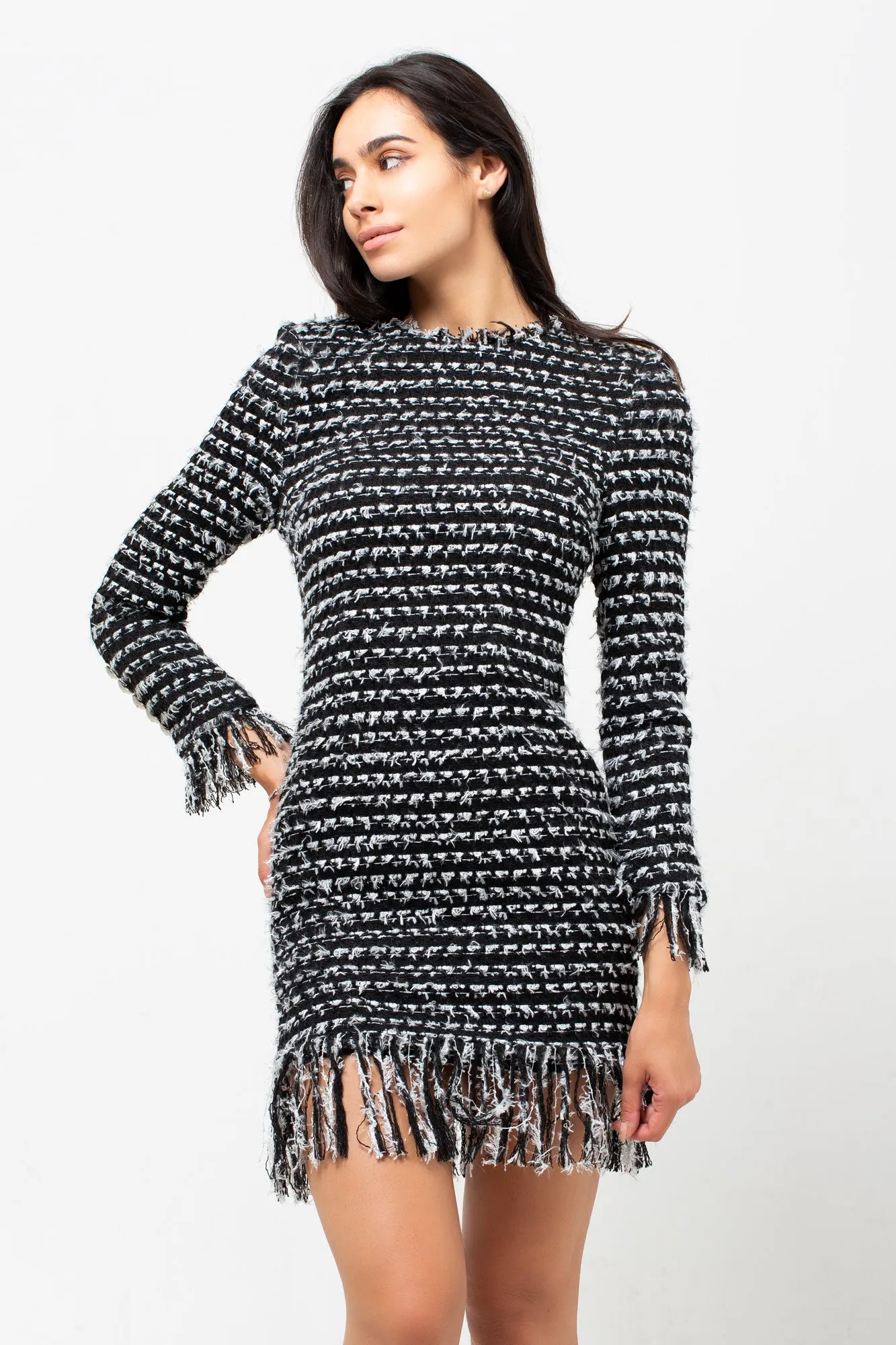 TASSEL B/W SILVER BUTTON DRESS