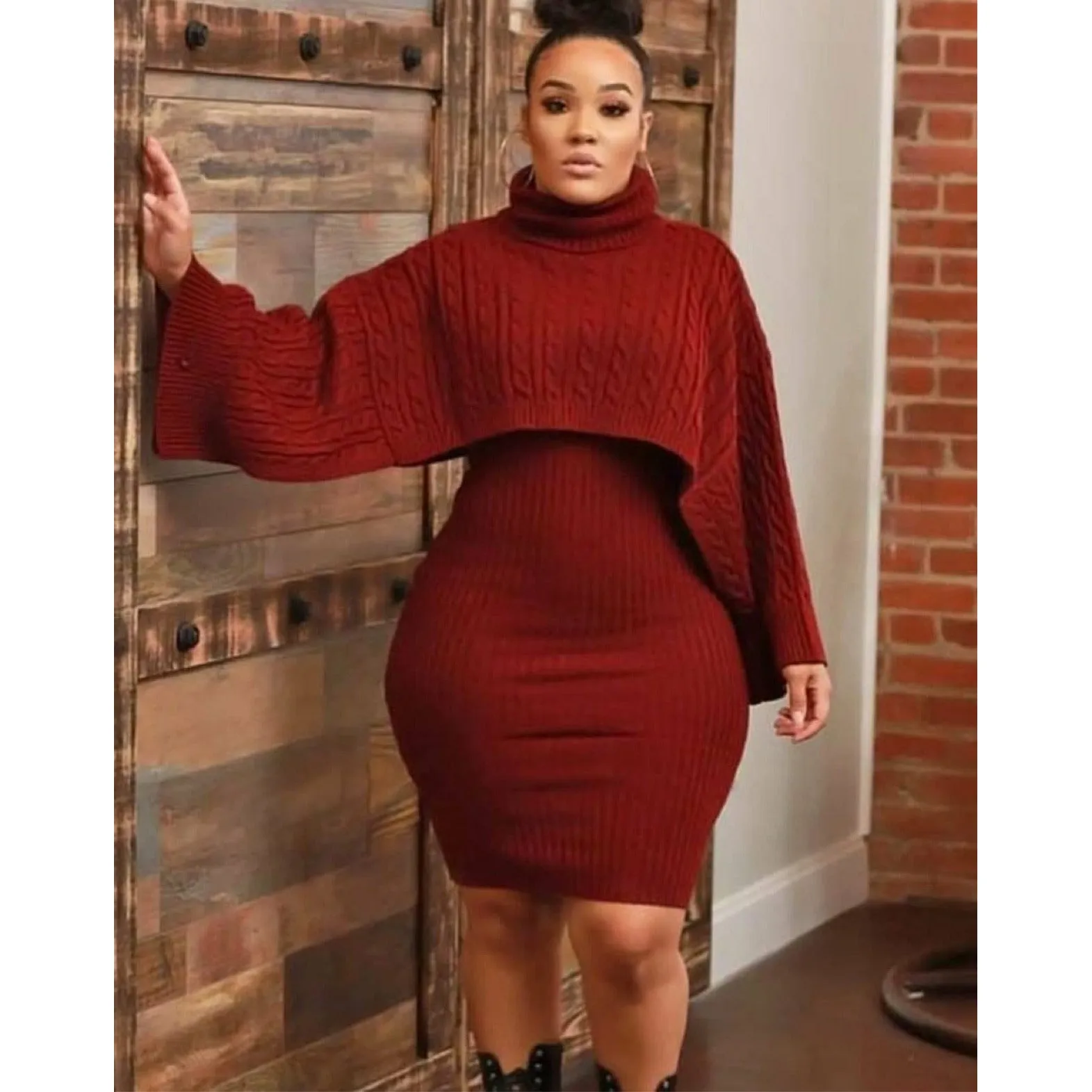 The Kara 2 Piece Burgundy Knit Dress Set