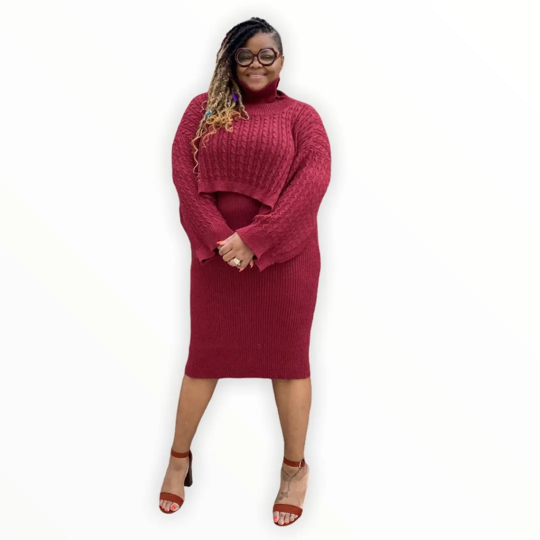 The Kara 2 Piece Burgundy Knit Dress Set