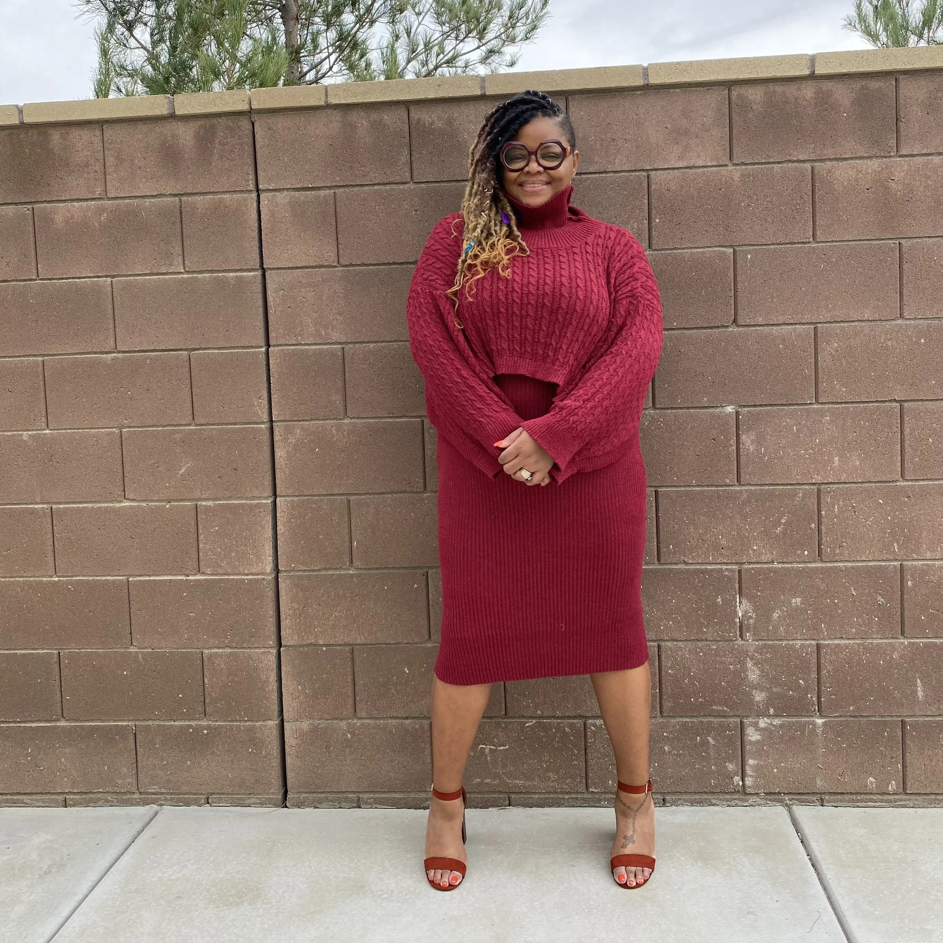 The Kara 2 Piece Burgundy Knit Dress Set