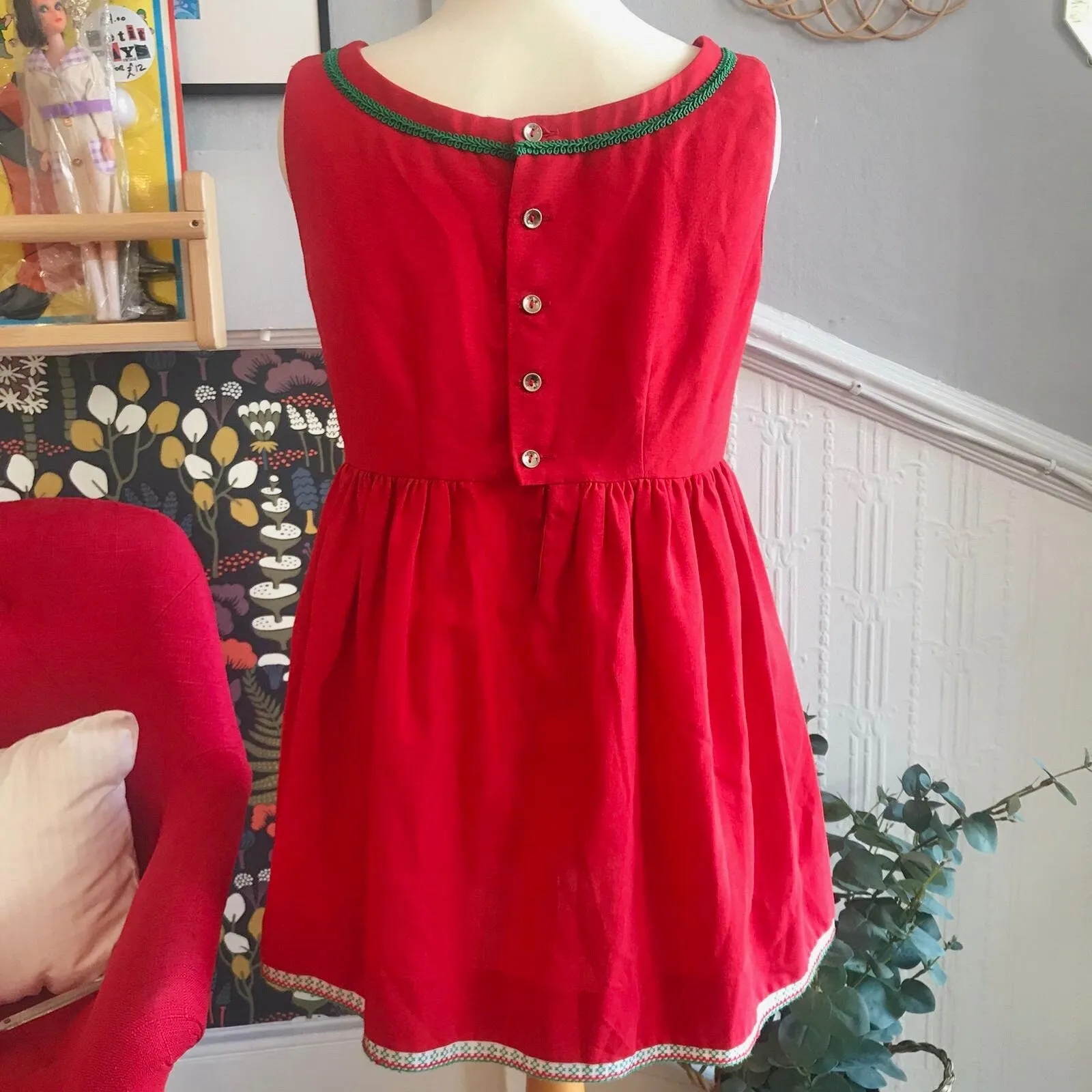 Vintage 1970's Red Austrian Girl Dress  10-12Y