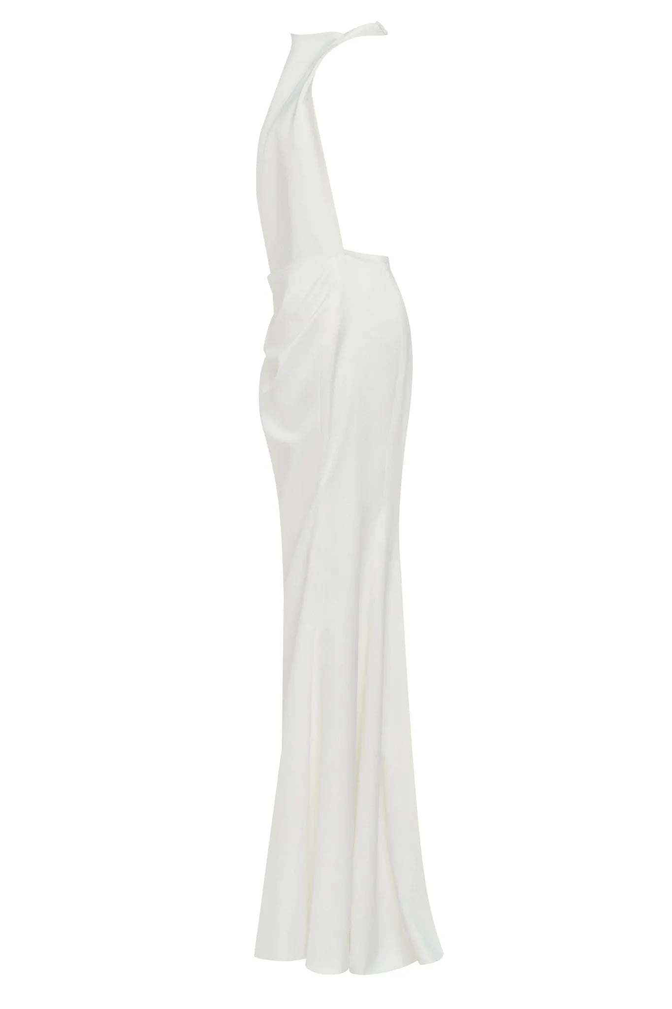 White Mock neck sleeveless low slit dress