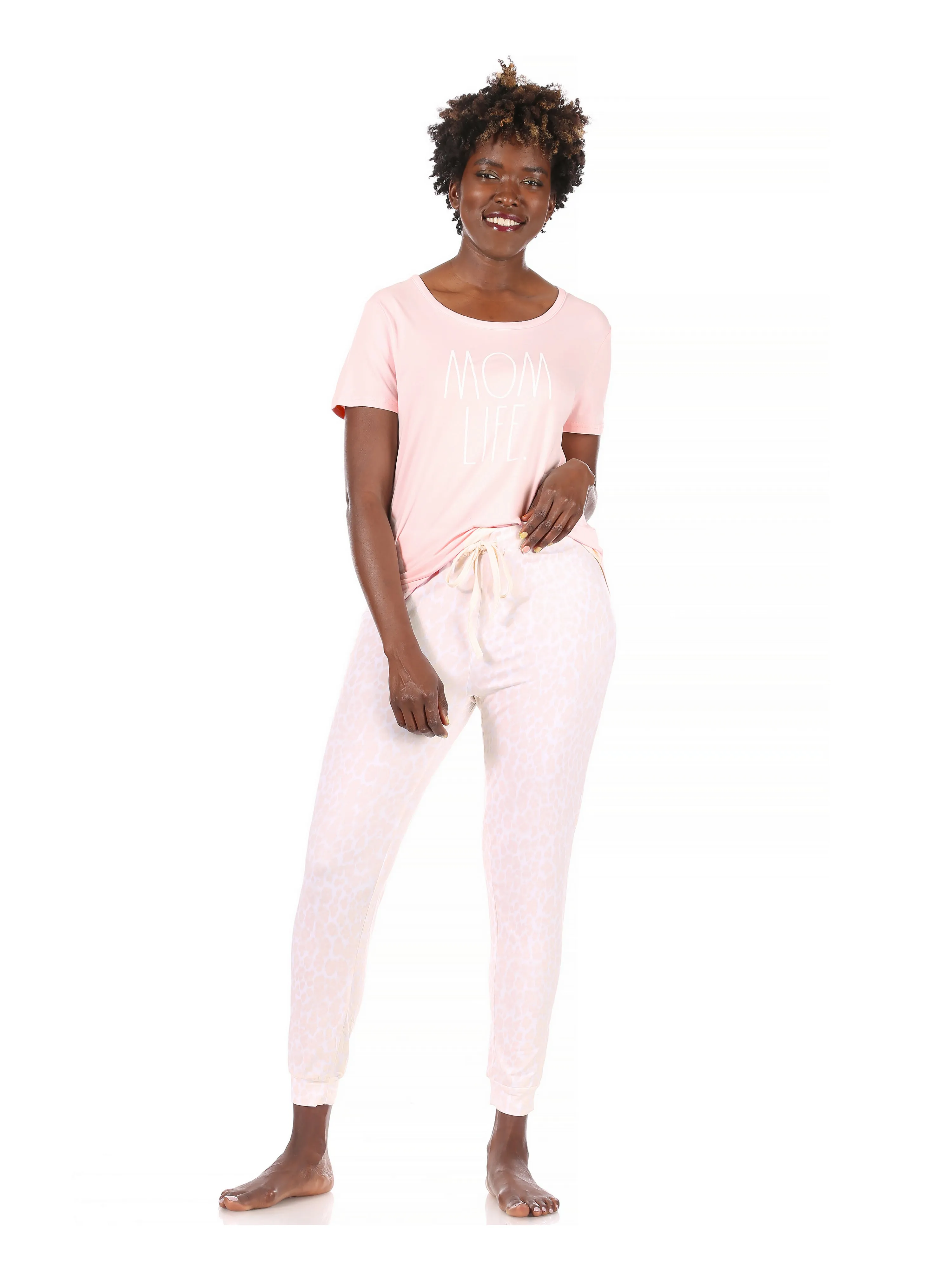 Women's "MOM LIFE" Short Sleeve Top and Drawstring Jogger Pajama Set