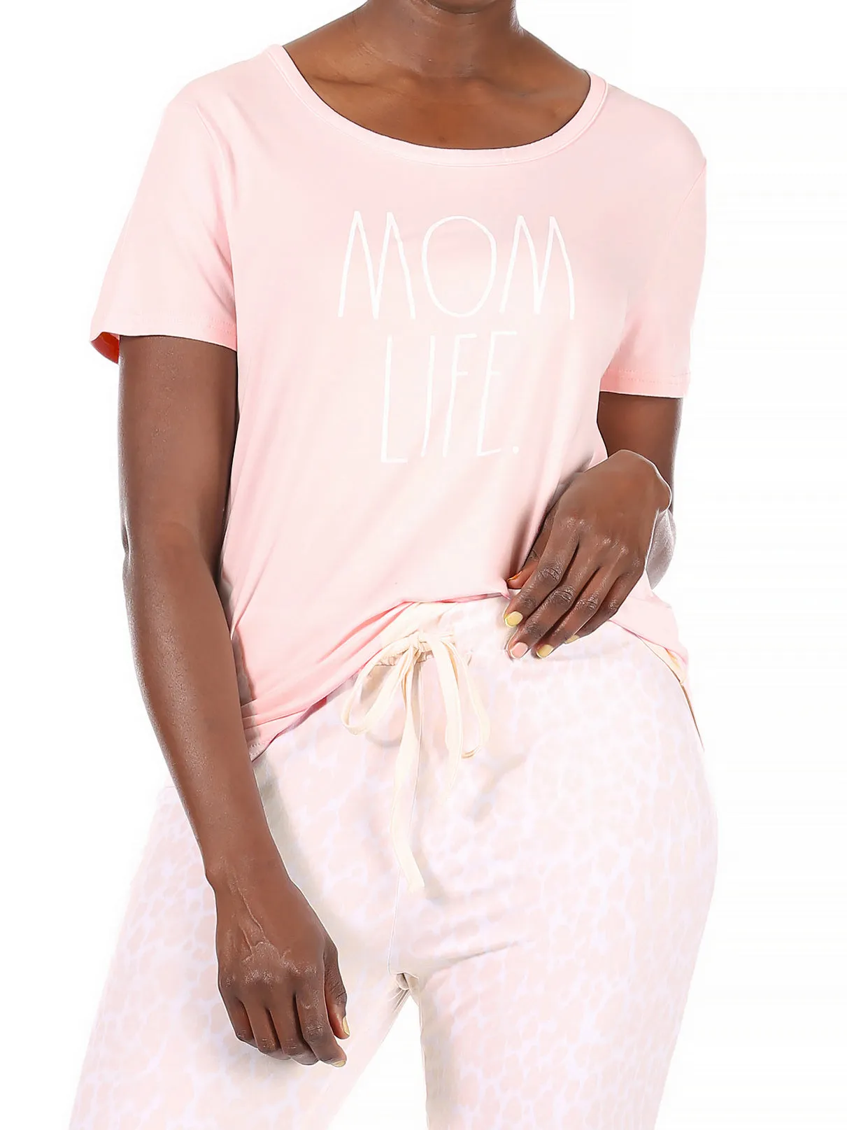 Women's "MOM LIFE" Short Sleeve Top and Drawstring Jogger Pajama Set