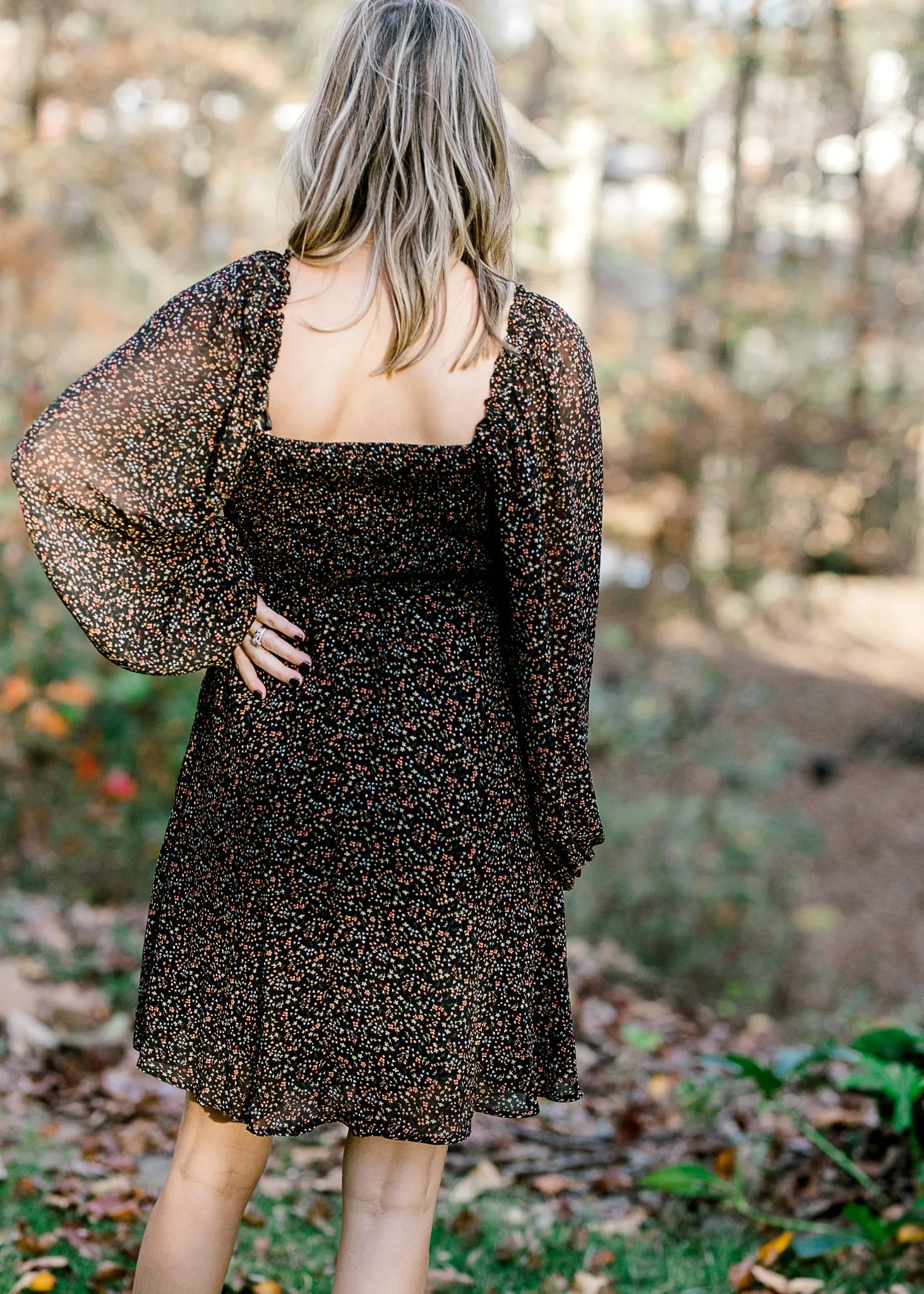 X Black Floral Long Sleeve Dress